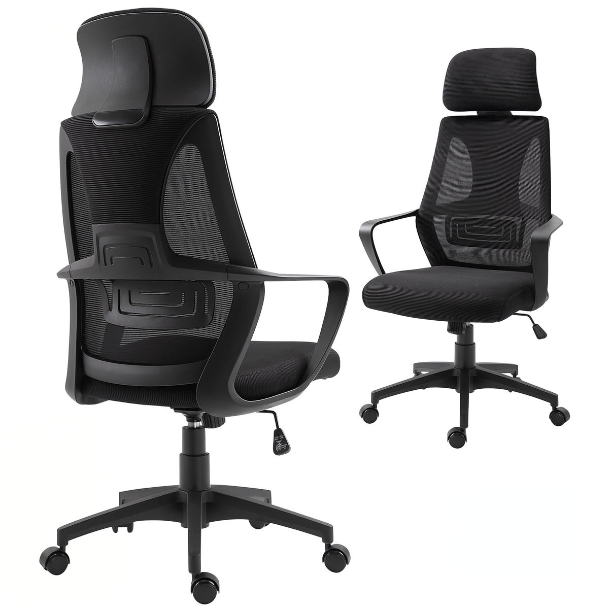Chaise bureau ergonomique, fauteuil de bureau en maille, appui-tête, hauteur réglable, 64 x 55 x 116-126 cm, noir