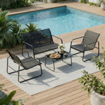 Salon de jardin 4 pièces avec canapé, fauteuils et table basse, gris foncé et noir