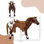 Cheval Debout en Peluche Effets sonores hennissement et Galop Selle étrier rênes 85L x 28l x 60H Marron Blanc