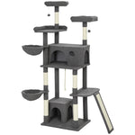 Arbre à chat tour de jeux pour chat avec griffoir 3 lits 2 niches plateformes et 3 jouets suspendus hauteur 174 cm gris