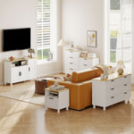 Buffet, meuble de rangement avec 3 portes, compartiment ouvert et étagères réglables, 110 x 33 x 75 cm, blanc