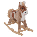 Cheval à Bascule Cheval de Cowboy Selle Grand Confort pour Enfants de 36+Mois Peluche Courte Douce Bois peuplier Charge 40 Kg Marron