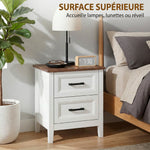 Table de chevet, table de nuit avec 2 tiroirs, plateau effet bois, style rustique, pour chambre à coucher, salon, blanc
