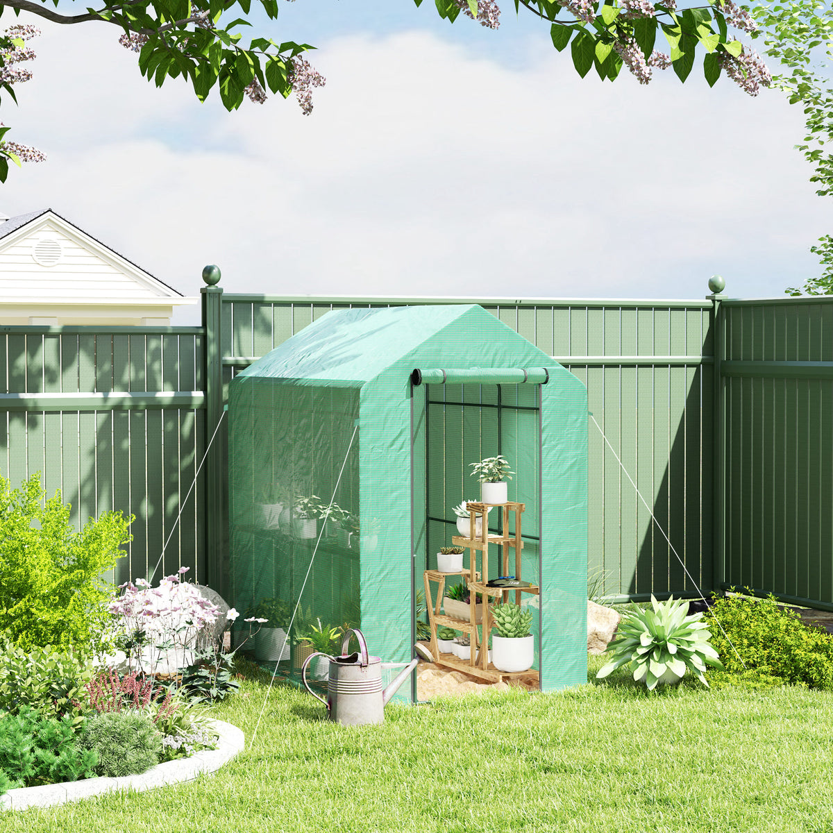 Serre de jardin PE étagère 2 niveaux, serre de balcon, bâche renforcée 140 g/m², châssis en acier, 186x120x190cm, vert