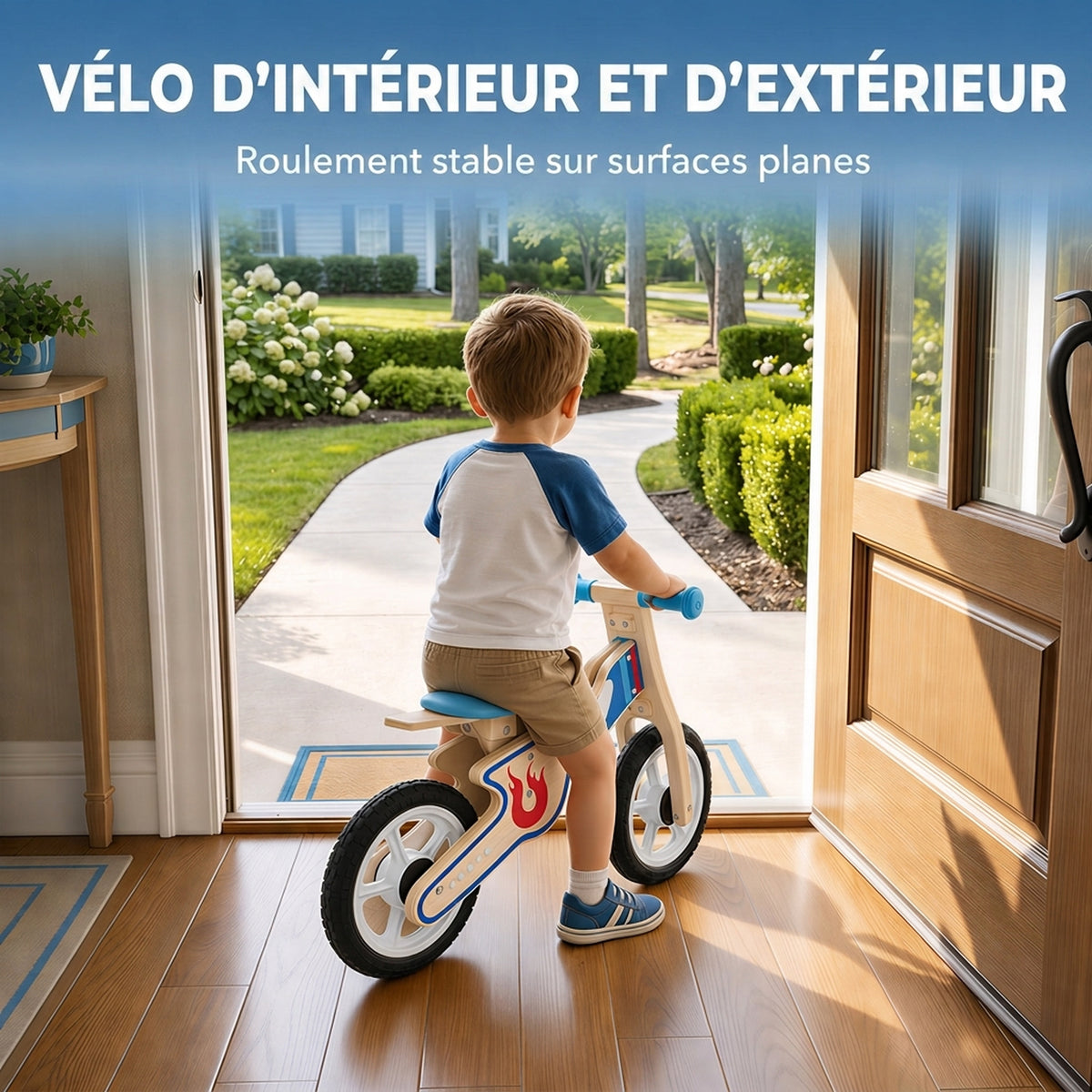 Draisienne Enfants Vélo Bébé sans Pédales avec Selle Réglable en PU, pour 3-5 Ans Jusqu'à 50 kg, Bois Naturel