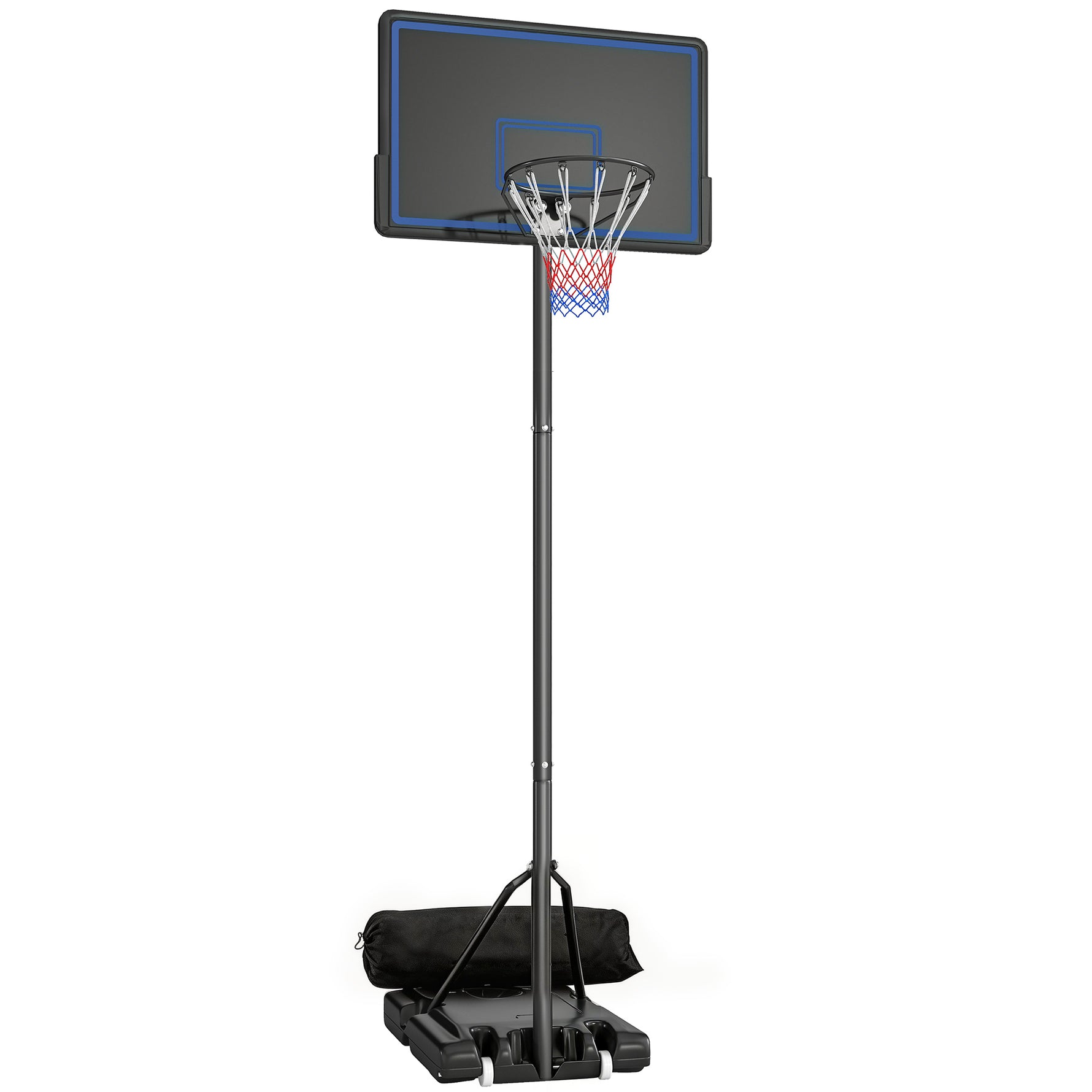 Panier de Basketball sur Pieds avec Hauteur Réglable de 1,35 à 3,05 m avec Roues, Base de Lestage et Sac de Sable, Bleu