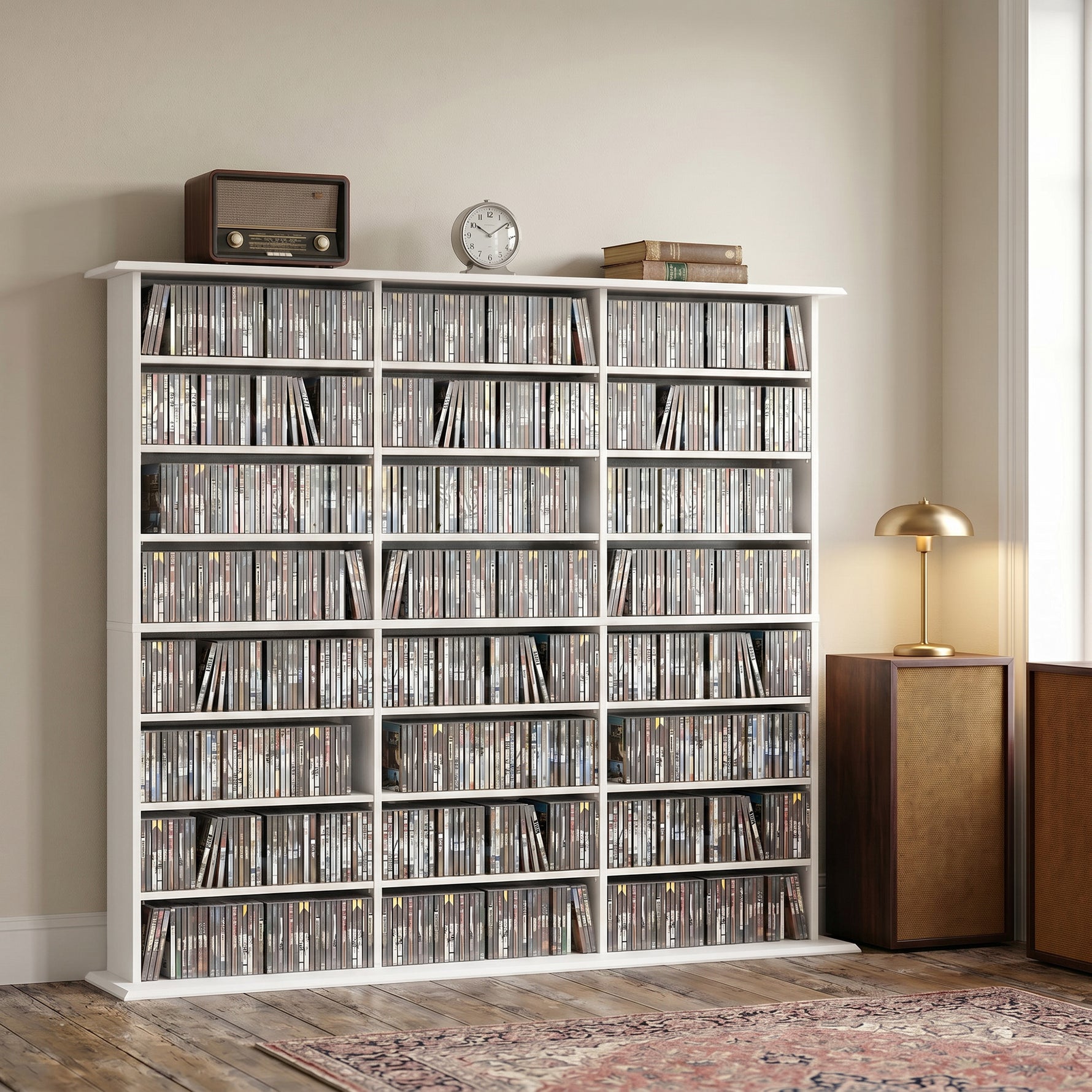 Meuble de rangement 1032 CDs / 594 DVDs, étagère multimédia, 24 compartiments et 18 étagères ajustables, blanc