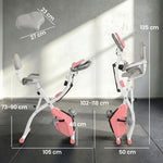 Vélo d'Appartement Pliable 4-en-1 - Ergomètre Magnétique Silencieux avec Cordes de Résistance - Sport Maison et Cardio-training avec Roulettes, Selle Confort et LCD (Max 120kg), Rose
