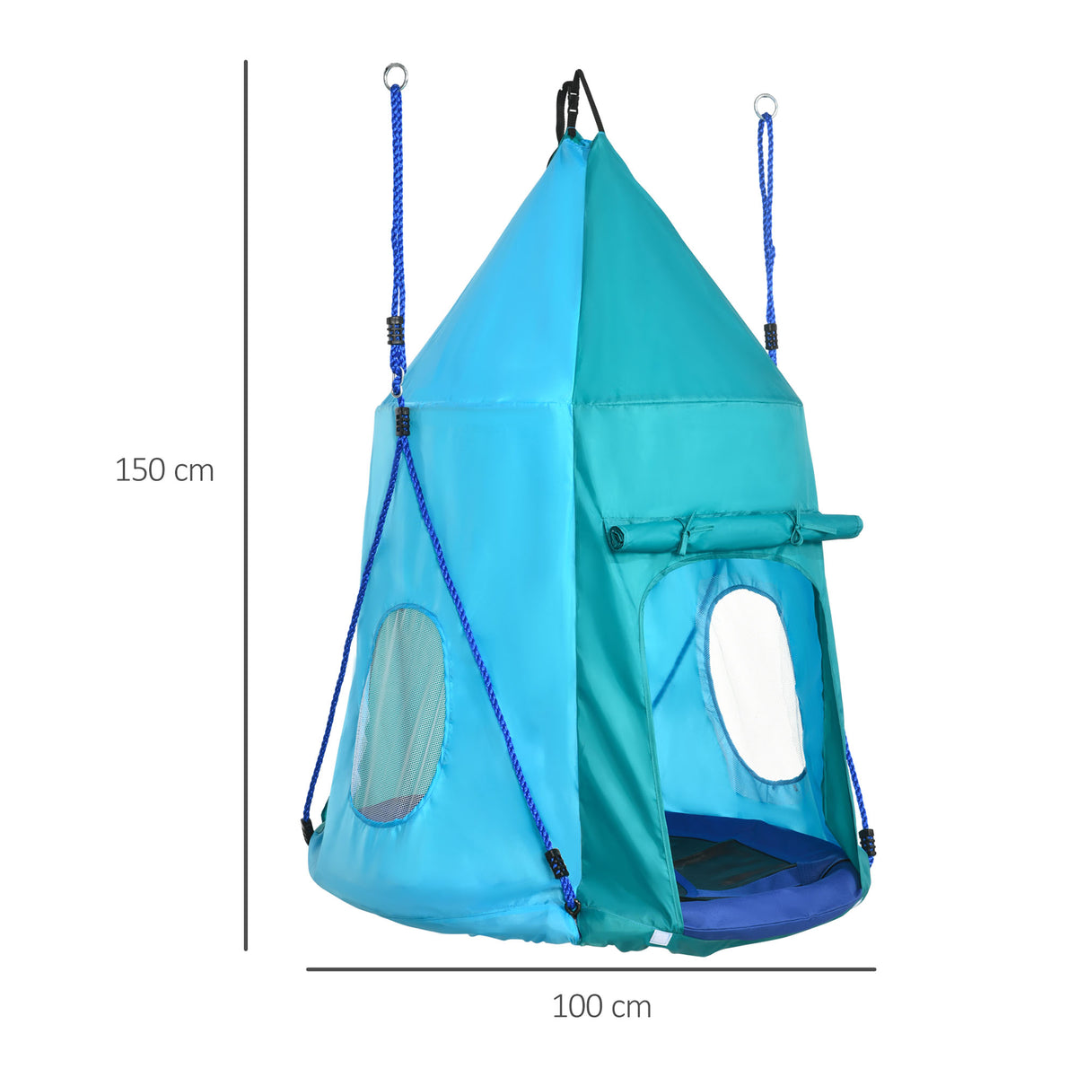 Nestschaukel mit abnehmbarem Zelt Ø 100 cm, max. Belastbarkeit 150 kg, höhenverstellbares Seil 120 bis 180 cm, blau