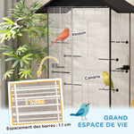 Cage oiseau sur pied volière oiseaux intérieure sur roulettes 2 mangeoires 8 perchoirs 79 x 65 x 155 cm fil d'acier noir