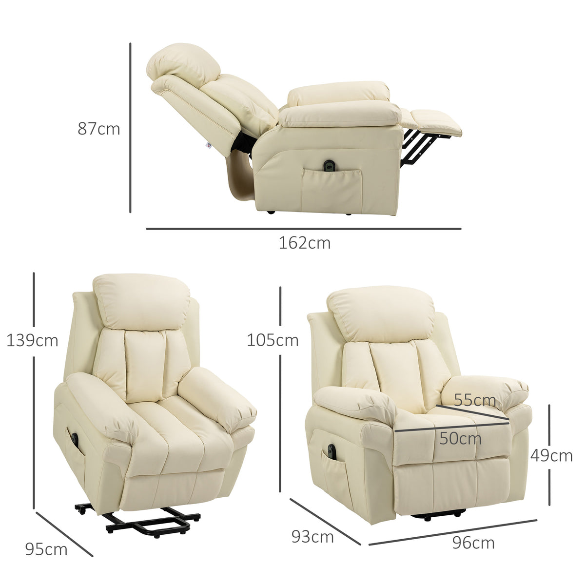 Sillón de relax eléctrico, sillón elevador reclinable con reposapiés ajustable, revestimiento sintético color crema