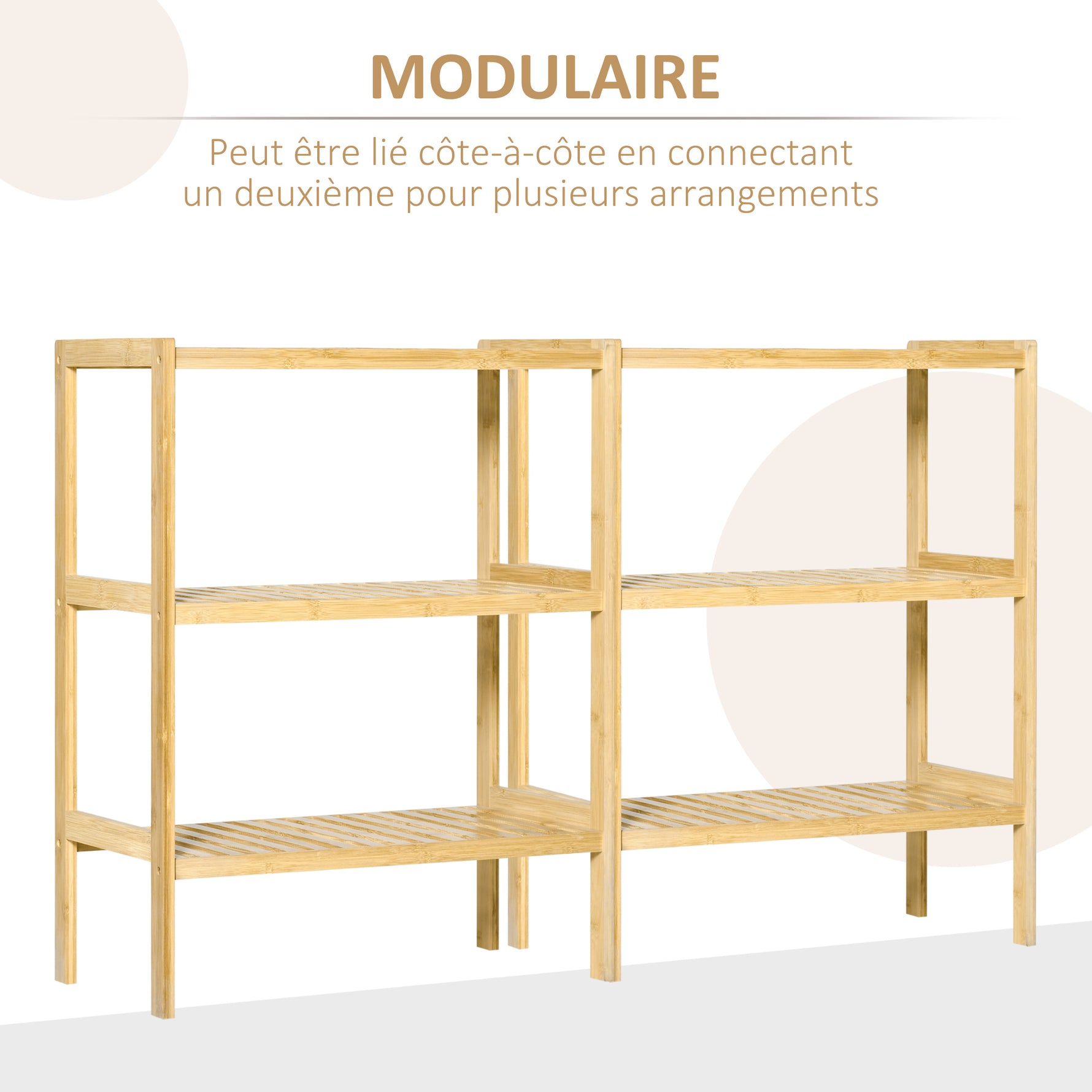 Étagère de rangement, étagère en bambou à 3 niveaux, bibliothèque pour salon, chambre et bureau, 62 x 33 x 80 cm
