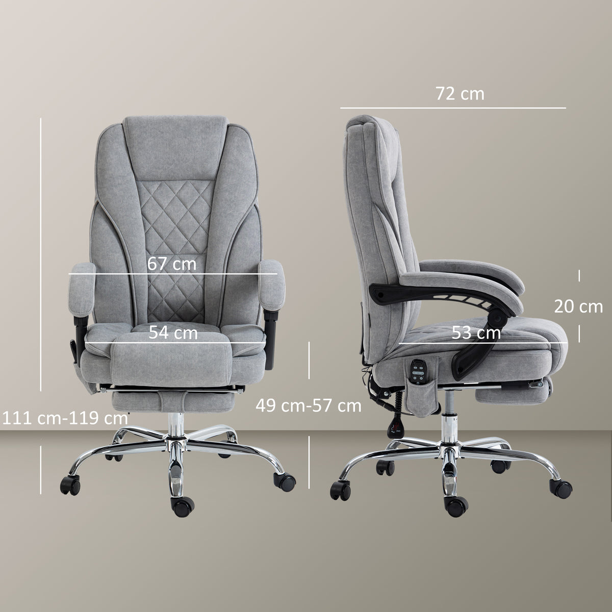 Fauteuil de bureau massant et chauffant hauteur réglable dossier inclinable télécommande repose-pieds rétractable gris