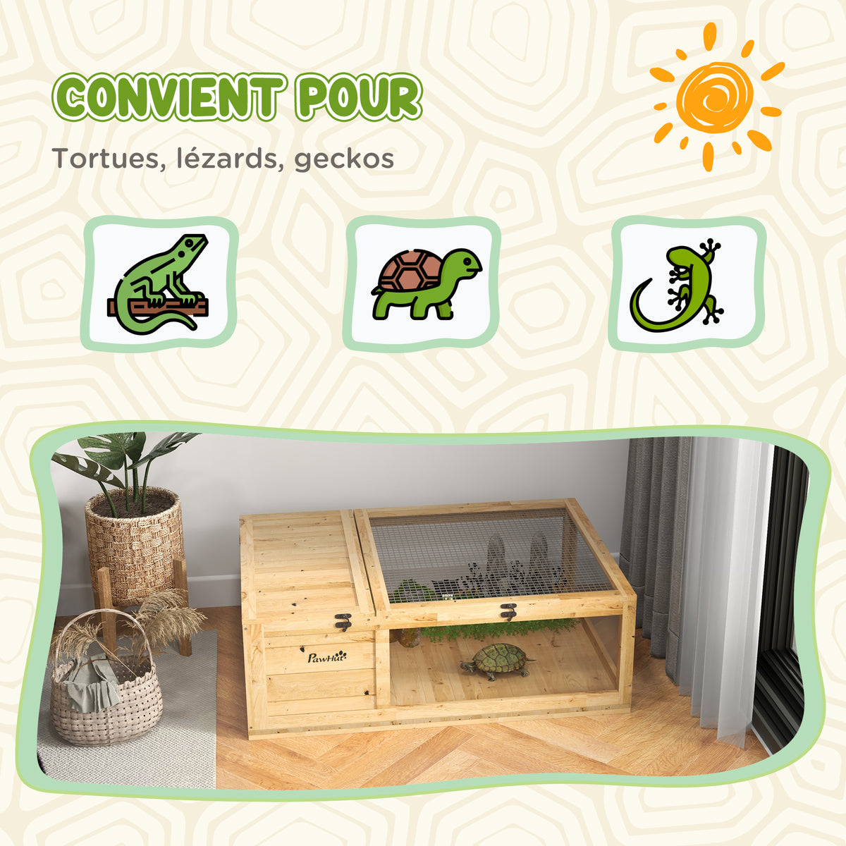 Maison enclos cage habitat pour petit animal tortues avec 2 espaces 91 x 60,5 x 32 cm bois massif jaune clair