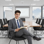 Chaise de bureau ergonomique sans roulettes, chaise de conférence avec dossier en maille, soutien lombaire, noir