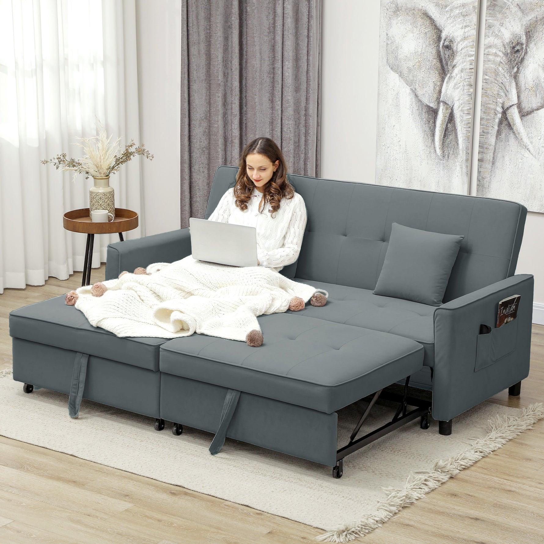 Canapé convertible 3 places canapé-lit clic-clac réversible avec dossier réglable et coussins, 196 x 90 x 89 cm, gris