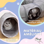 Tunnel pour chat intérieur rond tunnel avec lit et coussin, pliable, avec trous pour balles et judas, Ø 90 x 27 cm gris