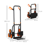 Treppensteiger-Sackkarre klappbar 120 kg 6 Räder, Stahl-Transportkarre mit Spanngurten, 44x67x106,5 cm, orange