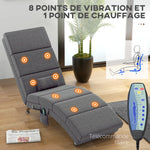Fauteuil relax salon fauteuil de massage et chauffage meridienne avec télécommande et oreiller, tissu effet lin, gris