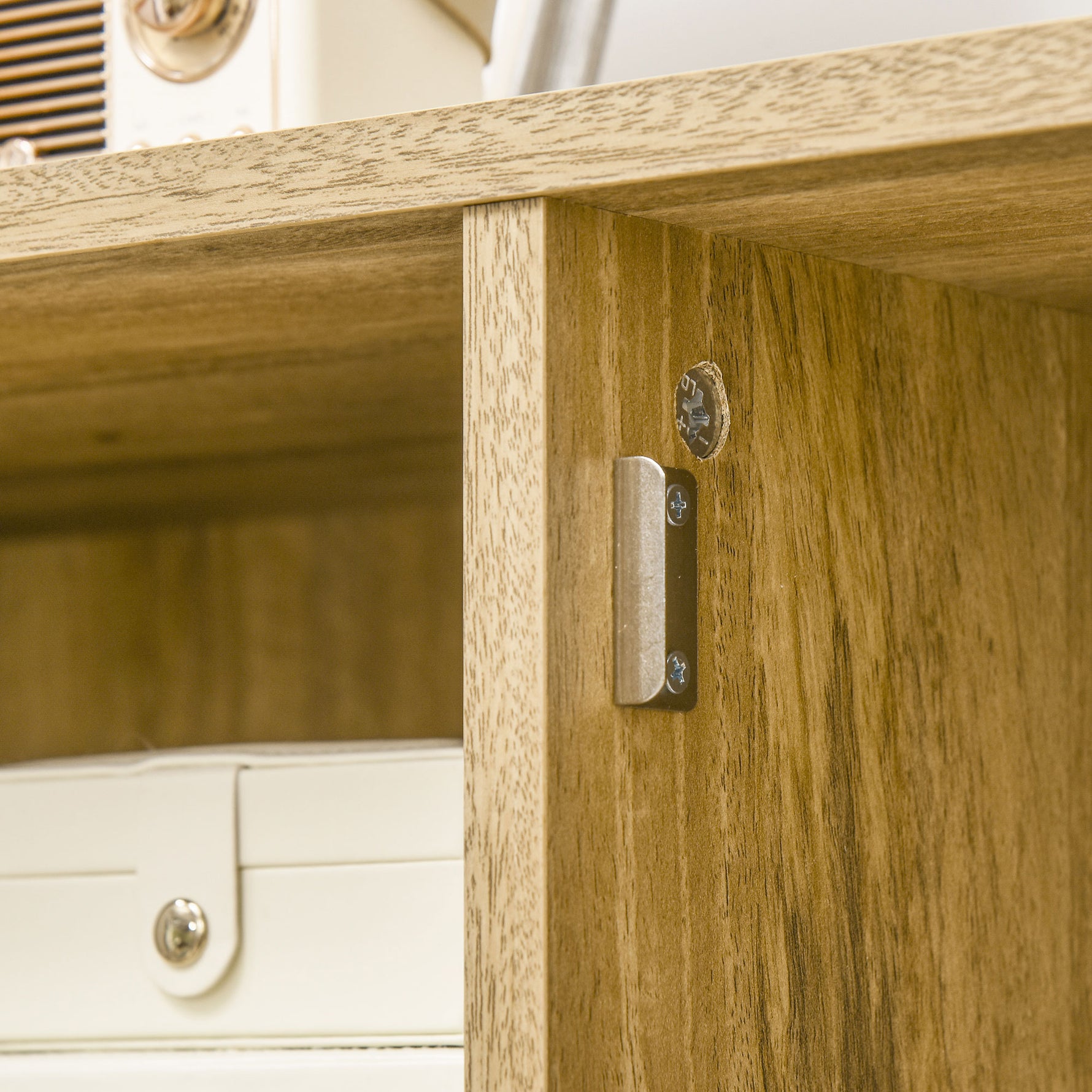 Buffet meuble de rangement armoire haut aspect bois et cannage design 2 portes - dim. 90L x 32,5l x 120H cm