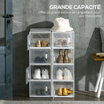 Lot de 8 boites cubes rangement à chaussures modulable avec portes transparentes - 25 x 35 x 19 cm
