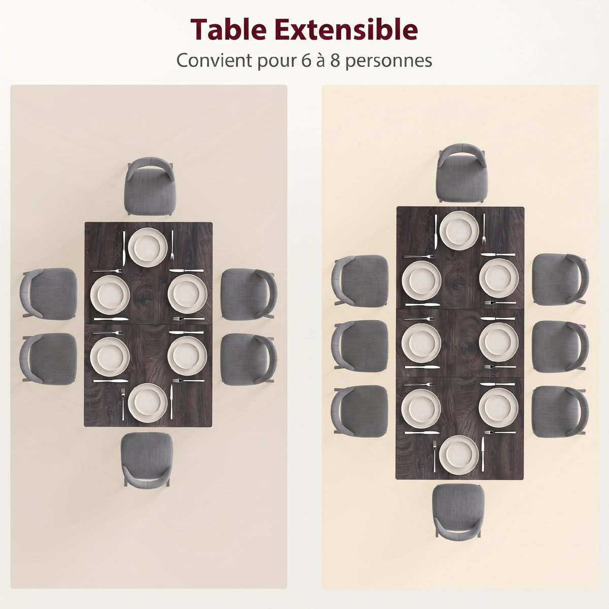 Table à manger pliante table extensible 120-160 cm jusqu'à 6 à 8 personnes avec pieds en acier, gris