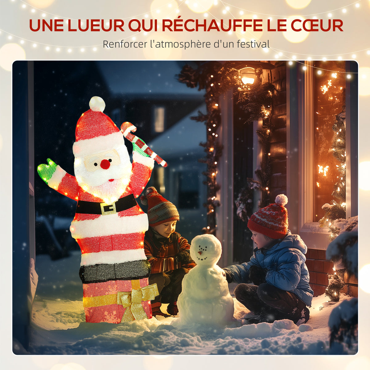 Père Noël lumineux de 90 cm avec 97 LED blanc chaud, décoration de Noël pour intérieur et extérieur