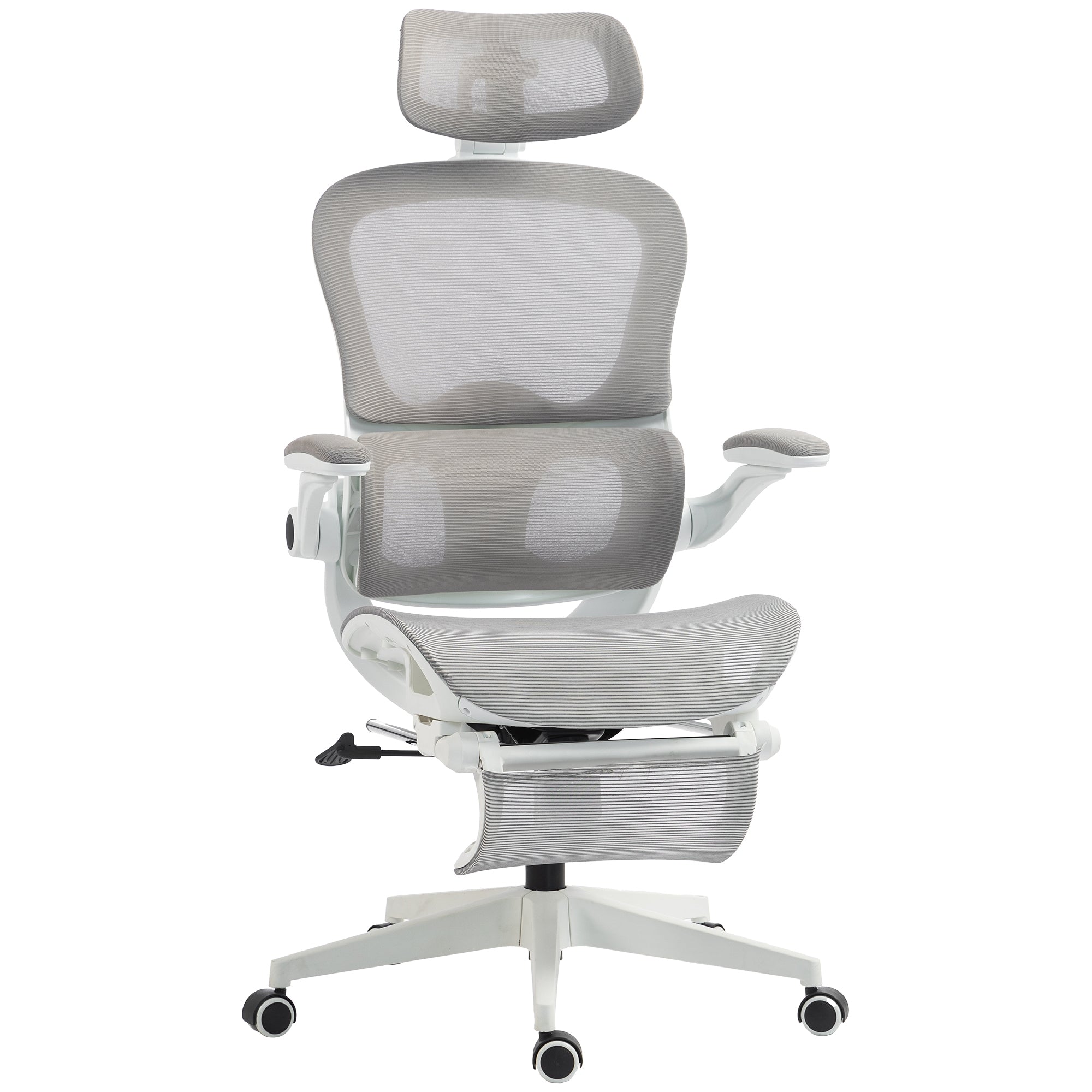 Ergonomische verstelbare bureaustoel van mesh, lendensteun, hoofdsteun, opklapbare armleuningen, 62x66x126cm, grijs