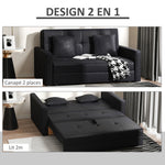 Canapé-lit 2 places convertible 2 en 1 avec 2 coussins et coffre de rangement intégré 152 x 101 x 81 cm gris foncé