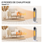 Chauffage d'appoint Radiateur soufflant Radiateur céramique oscillant 15-40°C avec Télécommande 1300/2000W, 21 x 21 x 63,5 cm