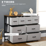 Commode 8 tiroirs meuble de rangement tiroir en tissu pliant - structure acier noir - 100 x 30 x 78 cm