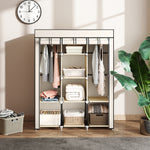Armoire penderie multi-rangement - 8 étagères, 2 barres - non tissé crème