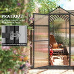Serre de jardin en aluminium polycarbonate, serre avec fenêtres supérieures réglables 303x183x195cm transparent