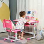 Ensemble chaise et bureau pour enfants avec lampe LED hauteur réglable plateau incliné support de lecture rose