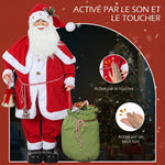 Figurine de Père Noël, Debout de Père Noël Rouge Traditionnelle 140 cm avec Sac de Cadeaux, Effets Sonores et Cloche
