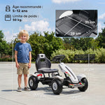Kart à pédales pour enfant siège réglable 3 positions frein à main enfant de 5 à 12 ans blanc noir