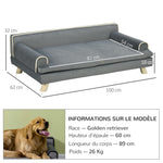 Canapé pour chien chat design scandinave coussin moelleux amovible pieds bois massif 100 x 62 x 32 cm gris