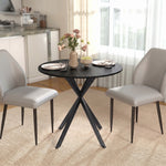 Table à Manger Ronde pour 2 Personnes avec Plateau Aspect Bois et Piètement Croisé en Acier, Noir