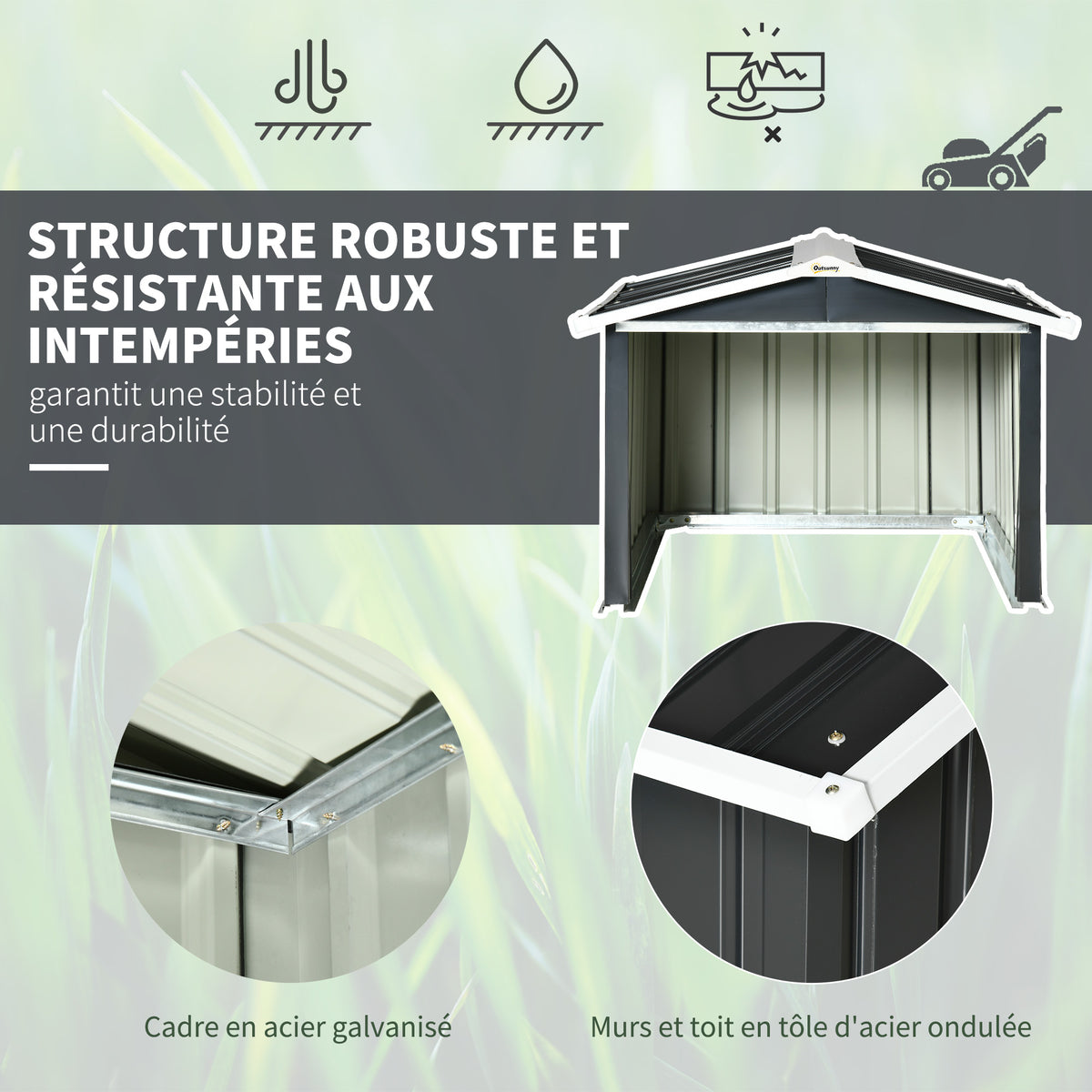 Abri de jardin pour tondeuse à gazon robot-tondeuse - garage tondeuse robot - tôle acier gris