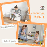 Coffre à jouets pour enfants 2 en 1 et banc avec dossier et accoudoirs - vérin pneumatique 68,5L x 34l x 58H cm
