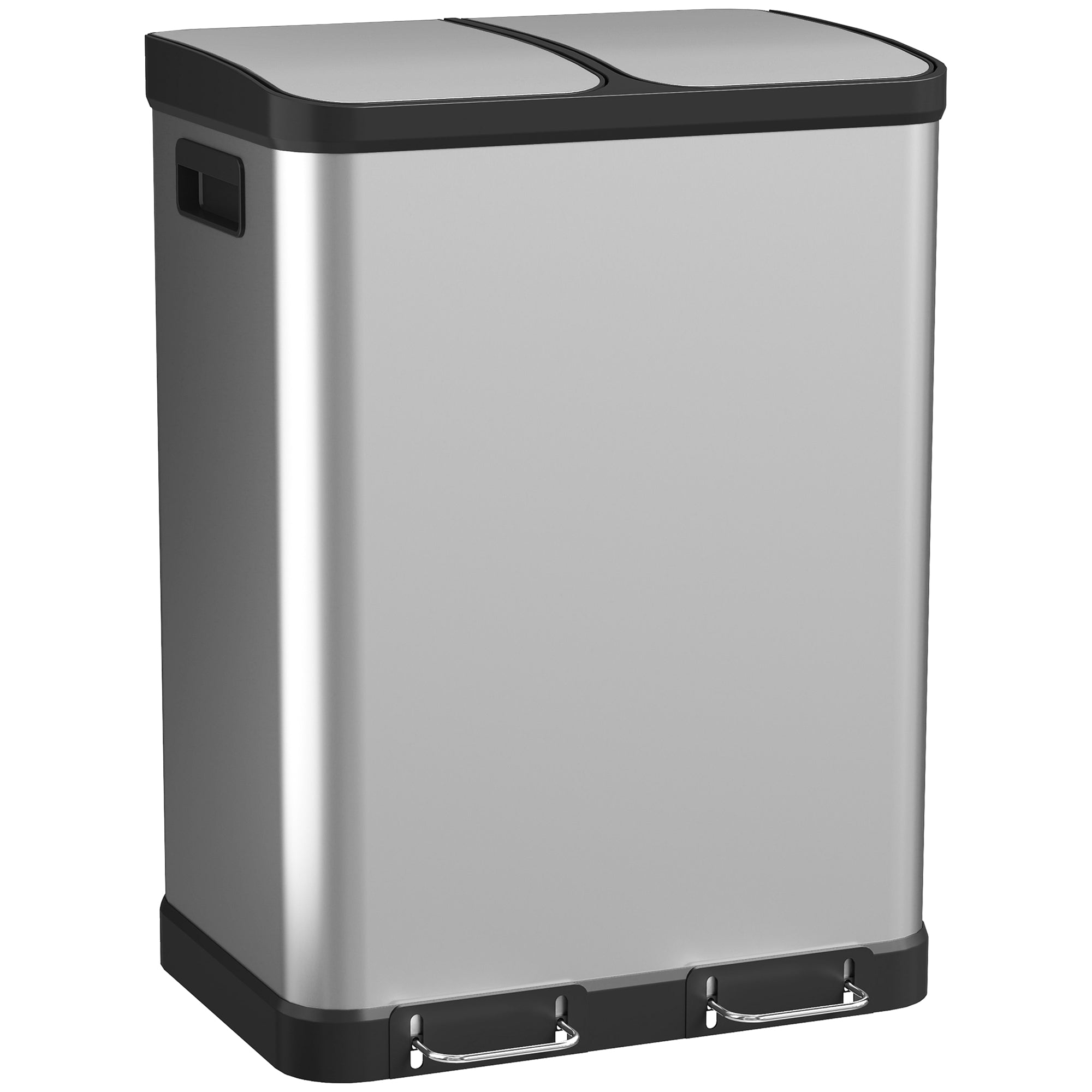 Poubelle de cuisine à double compartiment 2 x 30L avec pédale en acier inoxydable, couvercle à fermeture douce, argent