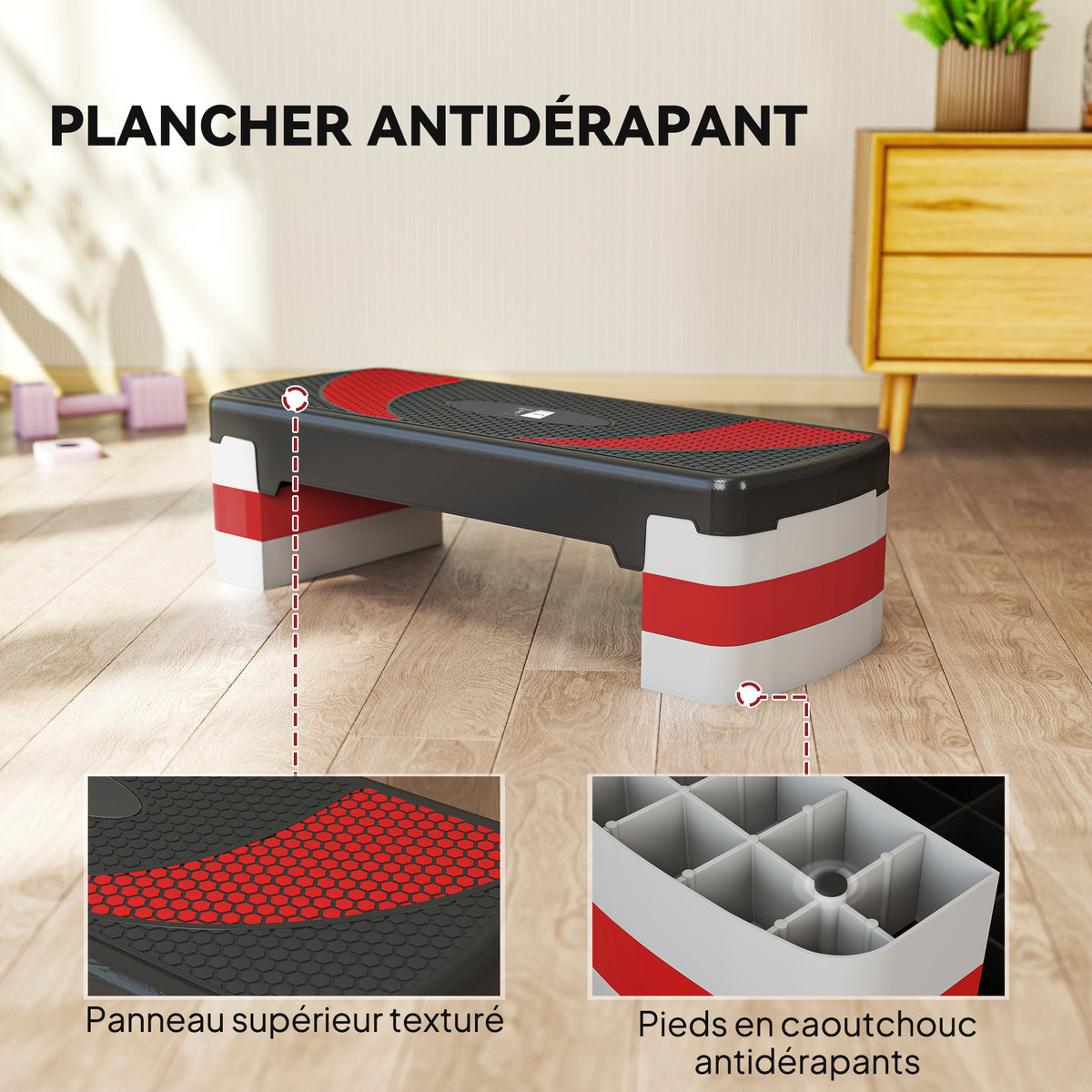 Stepper Fitness Aerobic - .fr x FFHandball - hauteur reglable surface antiderapante 80 x 31 x 20 cm noir gris clair