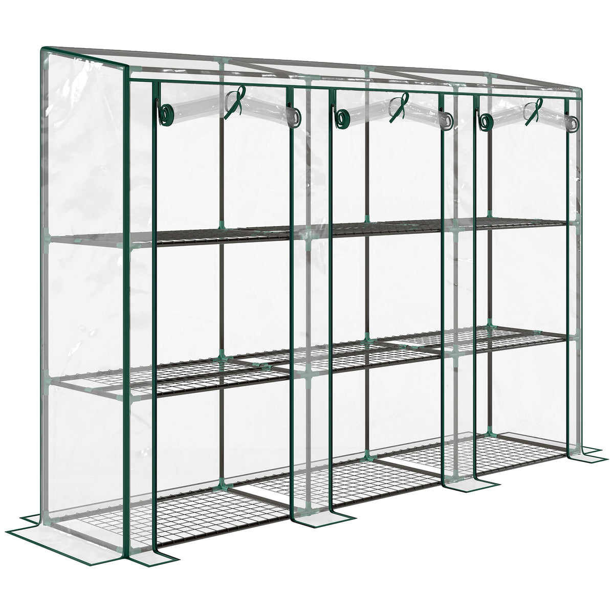 Serre de jardin avec étagères à 3 niveaux serre de balcon 3 portes enroulables zippées 215 x 46 x 151 cm transparent