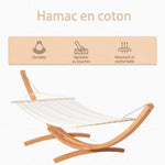 Hamac de jardin avec support en bois hamac sur pied 1 personne 3,92L x 1,2l x 1,1H m coloris crème marron