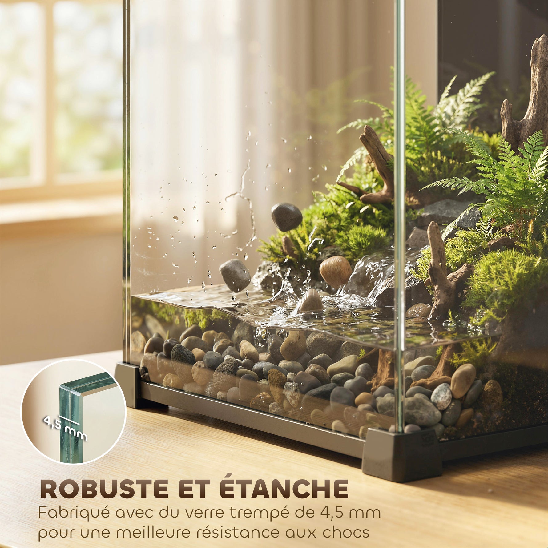 Aquarium en Verre Trempé Nano Aquarium avec Filtre Intégré Pompe 5W et Éclairage LED 30x30x45cm Noir