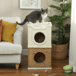 Niche pour chat d'intérieur à 3 niveaux, tour pour chat avec griffoir en sisal à griffer 41 x 41 x 75,5 cm, crème