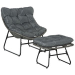 Fauteuil chaise de jardin avec repose-pieds en métal époxy et résine tressée aspect rotin avec coussins