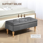 Banc coffre de rangement 2 en 1 banquette en velours avec couvercle à charnière capitonné et pieds en bois, gris foncé