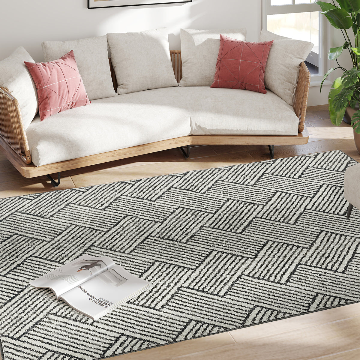 Tapis salon 200 x 140 cm poils courts lavable en machine hypoallergénique pour salon, chambre à coucher, bureau, gris