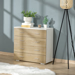 Commode Meuble de Rangement Style Contemporain 4 tiroirs 76 x 35 x 72 cm Blanc et Couleur Bois